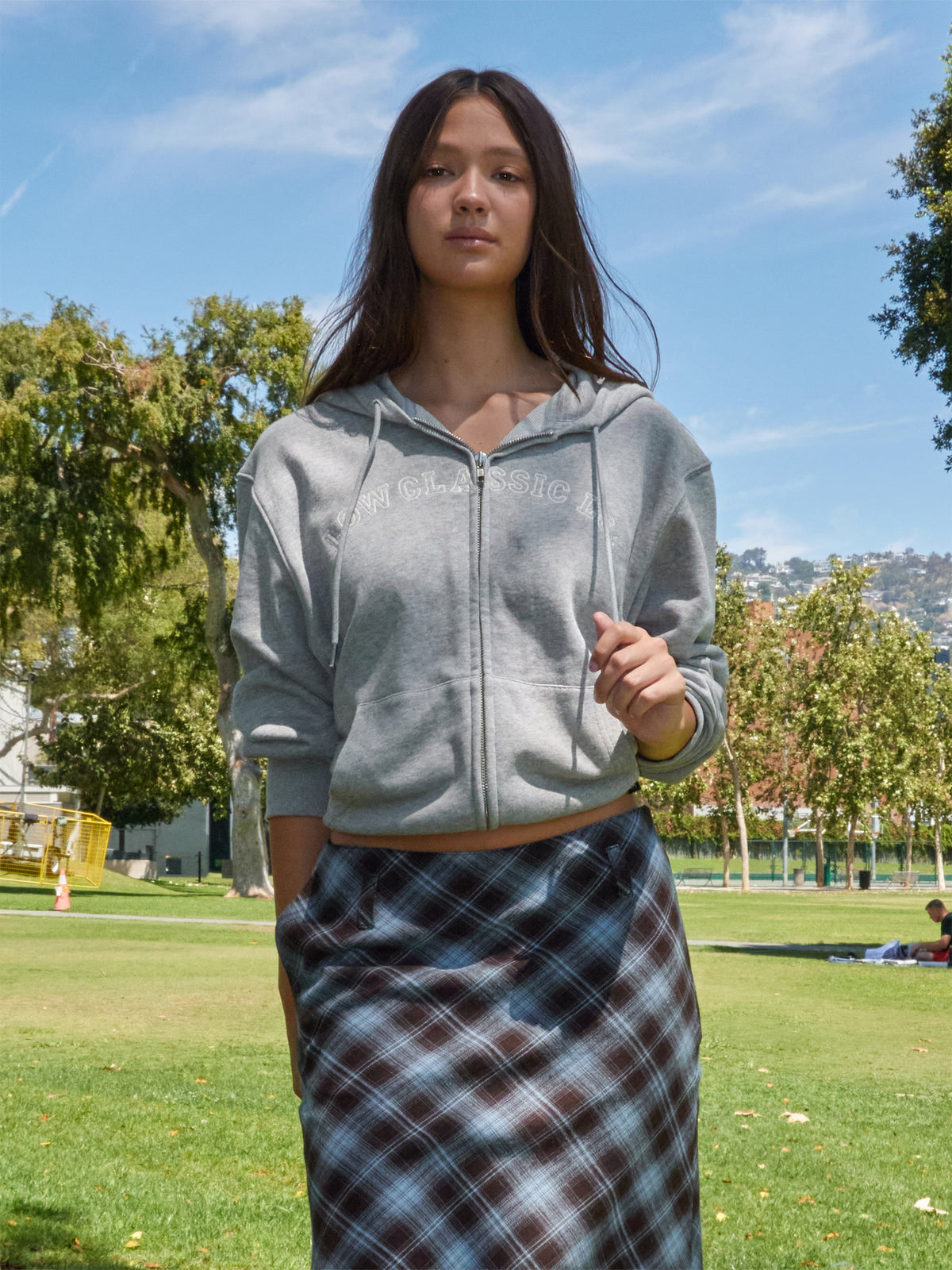 Low Classic Flannel Checked Midi Skirt Brown