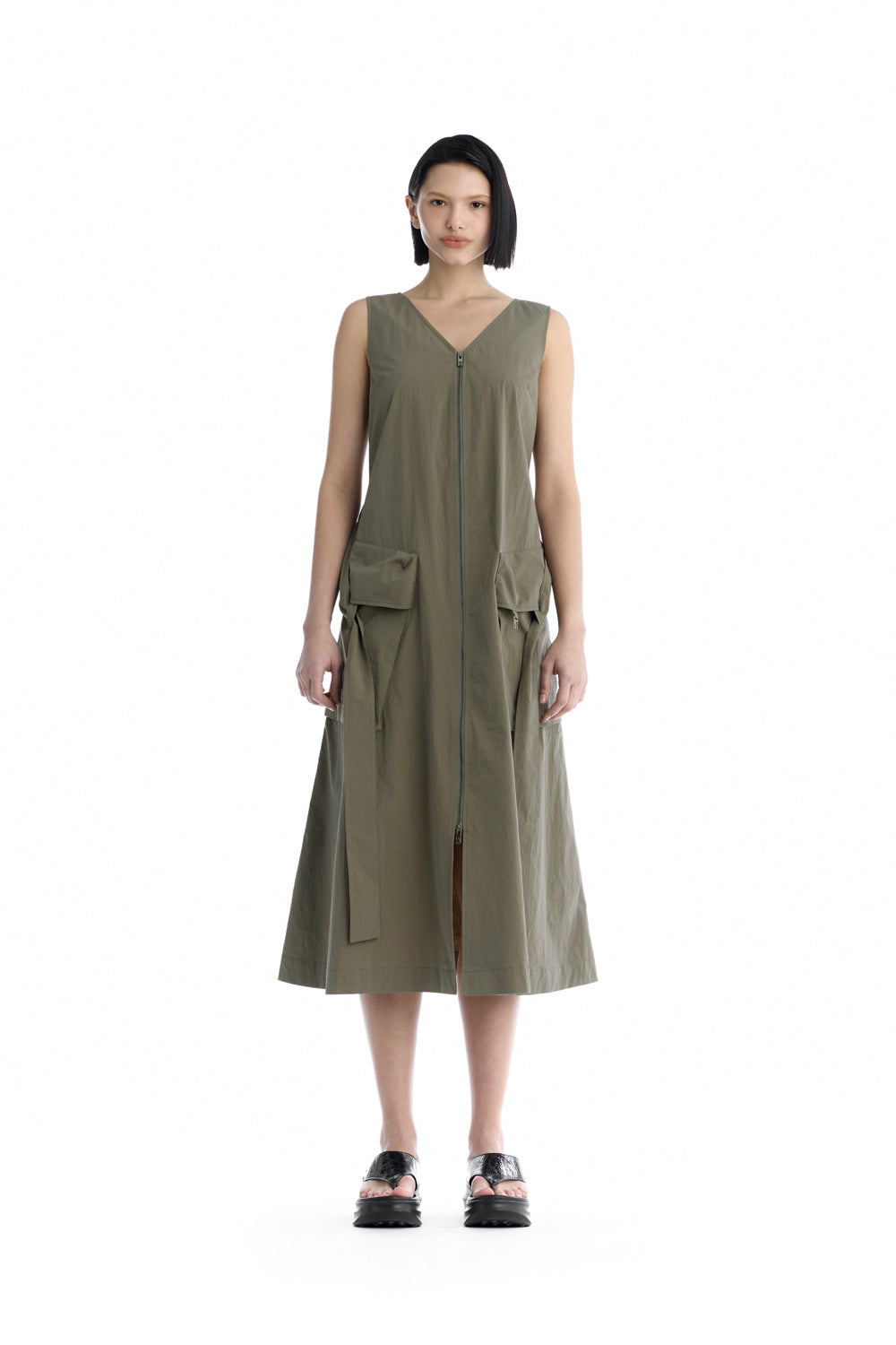 Treemingbird Cargo Sleeveless Long Dress Khaki