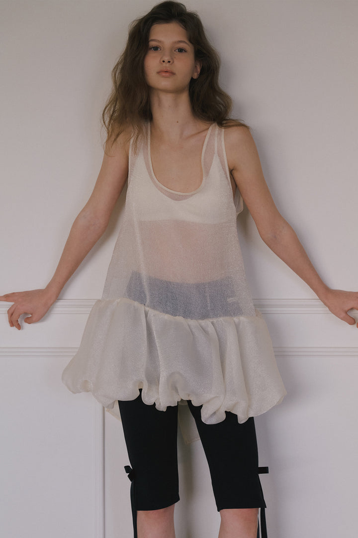 Overdueflair Organza Balloon Mini Dress Cream