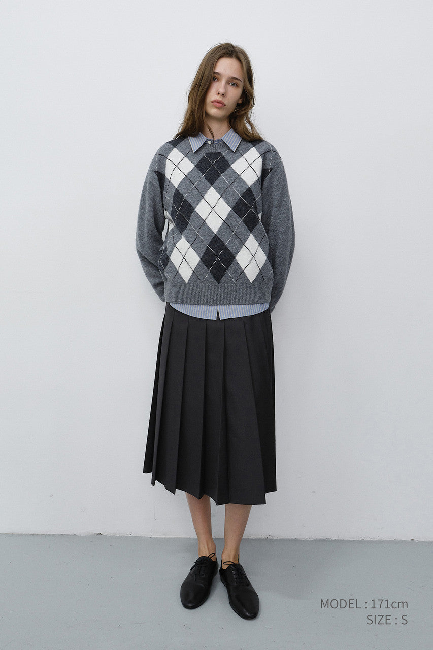 Dunst Unisex Argyle Crewneck Sweater Grey