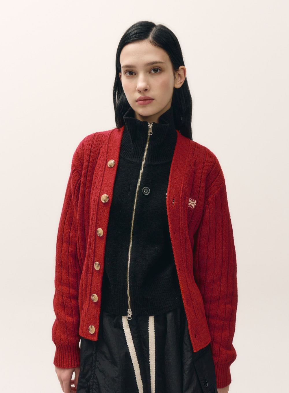 (W) Faro Over Size Boucle Cardigan - Burgundy Red