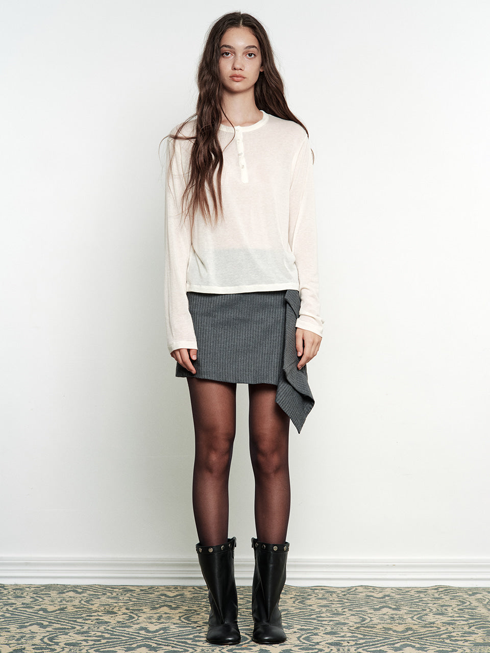 Margesherwood Henley Neck Long Sleeve T-Shirt ivory
