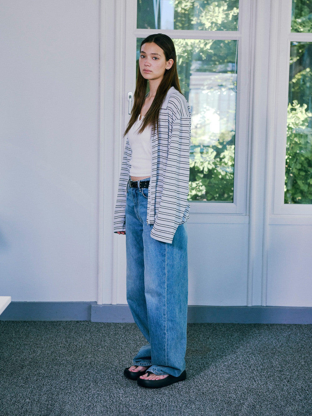 Low Classic Striped Zip-Up Cardigan Blue