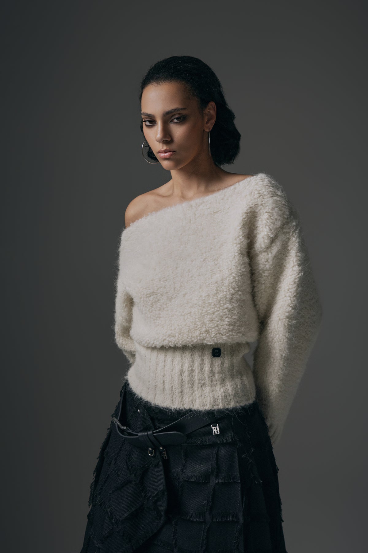 Treemingbird Alpaca Boucle Open Shoulder Knit Ivory