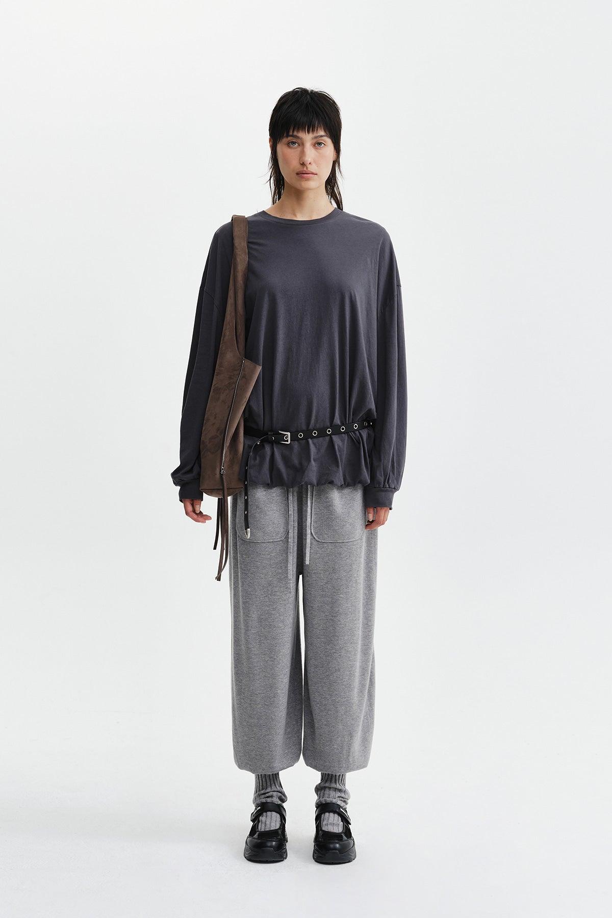Matinkim Leg Warmer Knit Jogger Pants IN Grey