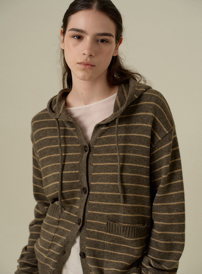 Mango Maniplease Colin Hood Knit Cardigan Brown Stripe