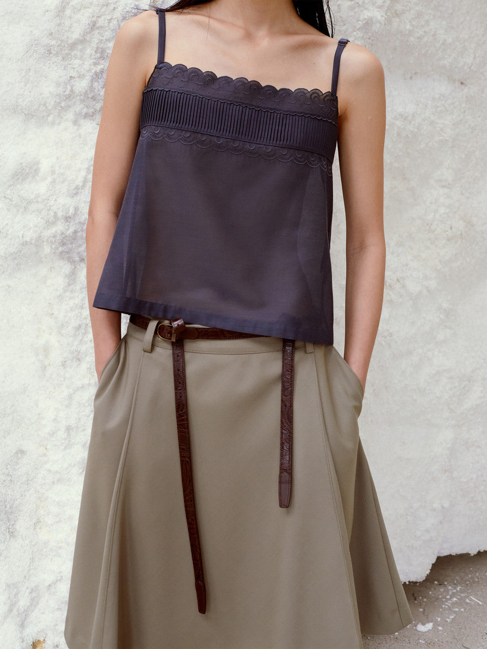 [Low Classic] Flared Midi Skirt_Khaki Beige