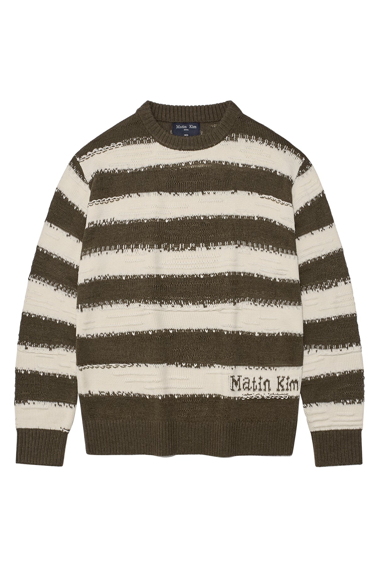 Matinkim Stripe Vintage Loose Pullover For Men IN Khaki Brown