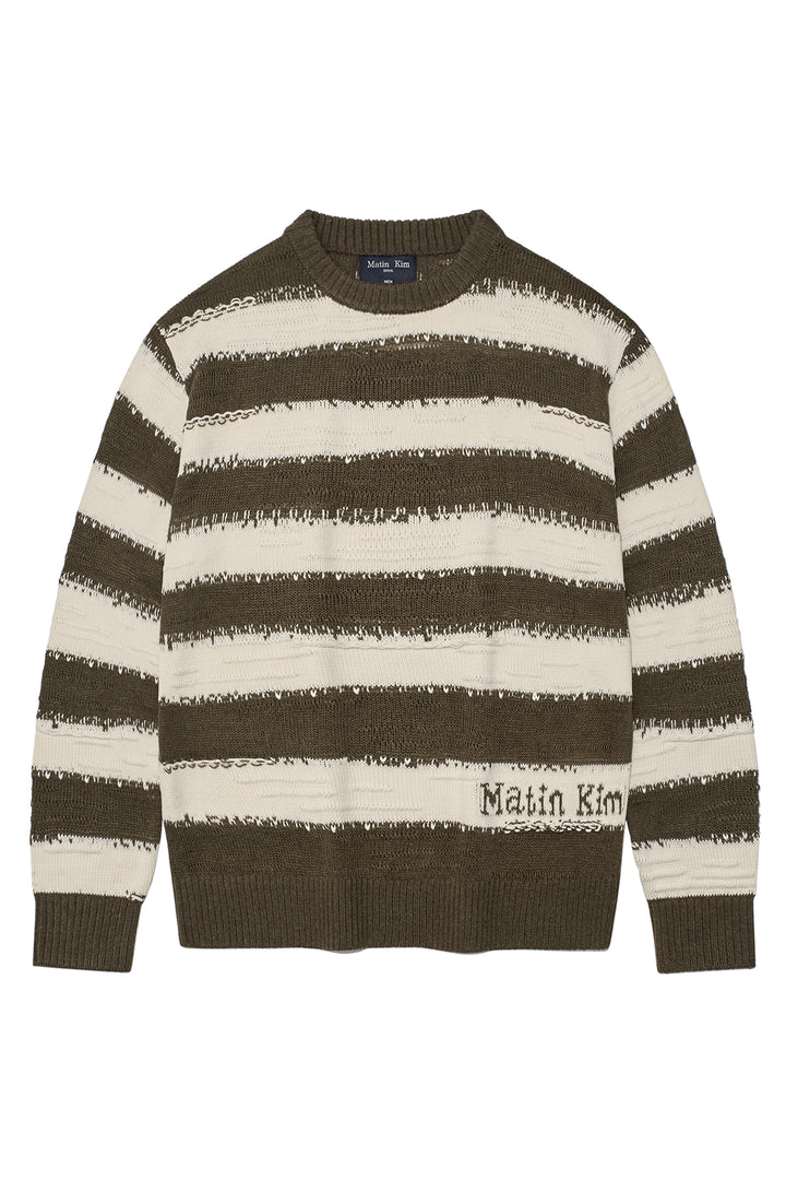 Matinkim Stripe Vintage Loose Pullover For Men IN Khaki Brown