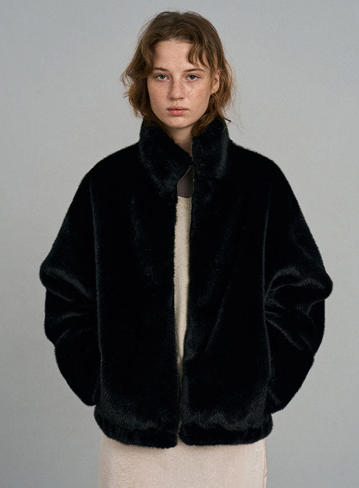 Mango Maniplease Lune Fur Reversible Bomber Black