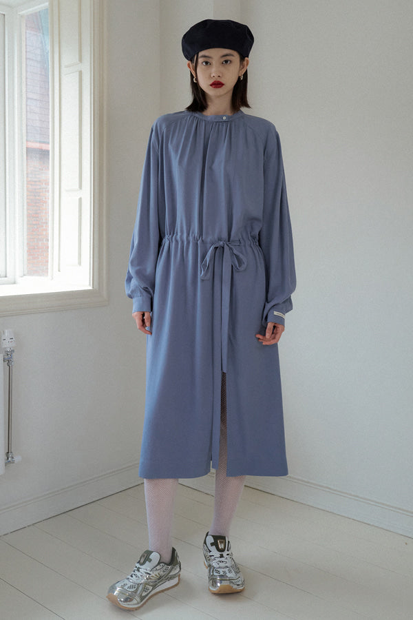 Overdueflair Half Neck Shirring Dress Vintage Blue