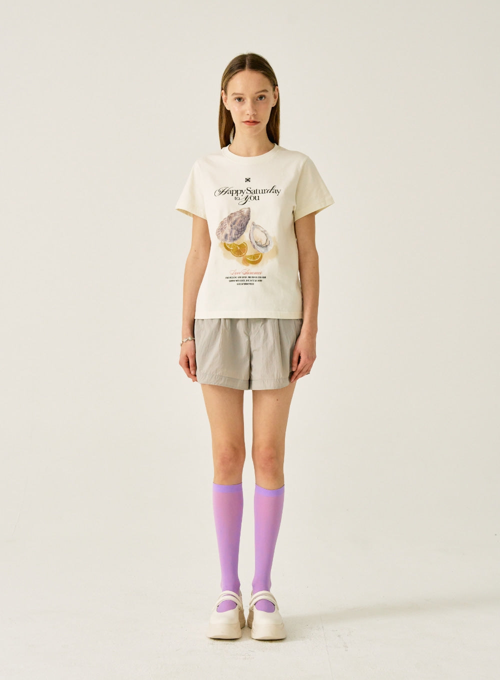 [satur] (W) Oyster Graphic T-Shirt - Retro Ivory