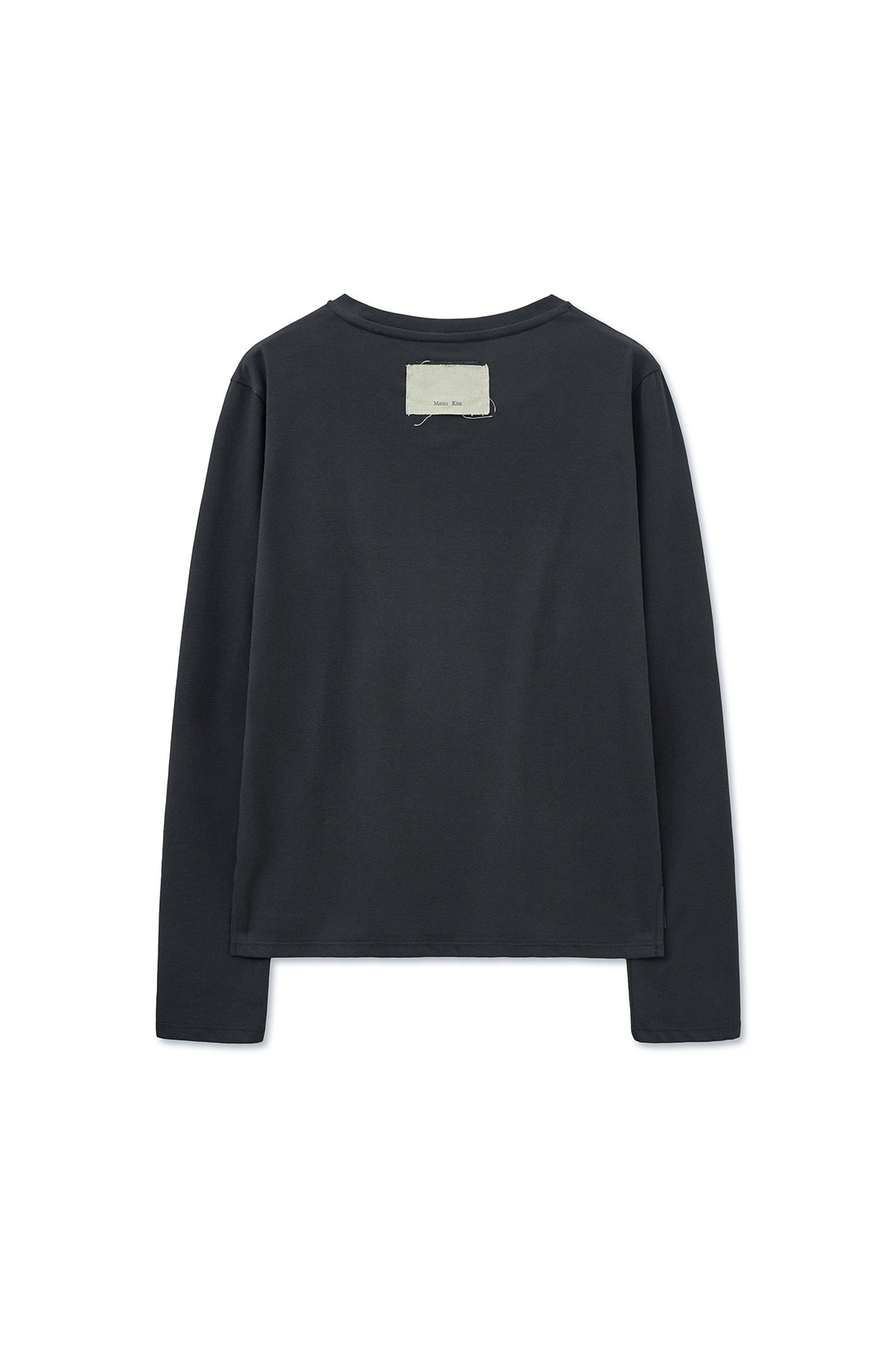 [matinkim] LETTERING GRAPHIC LONG SLEEVE TOP FOR WOMEN IN CHARCOAL