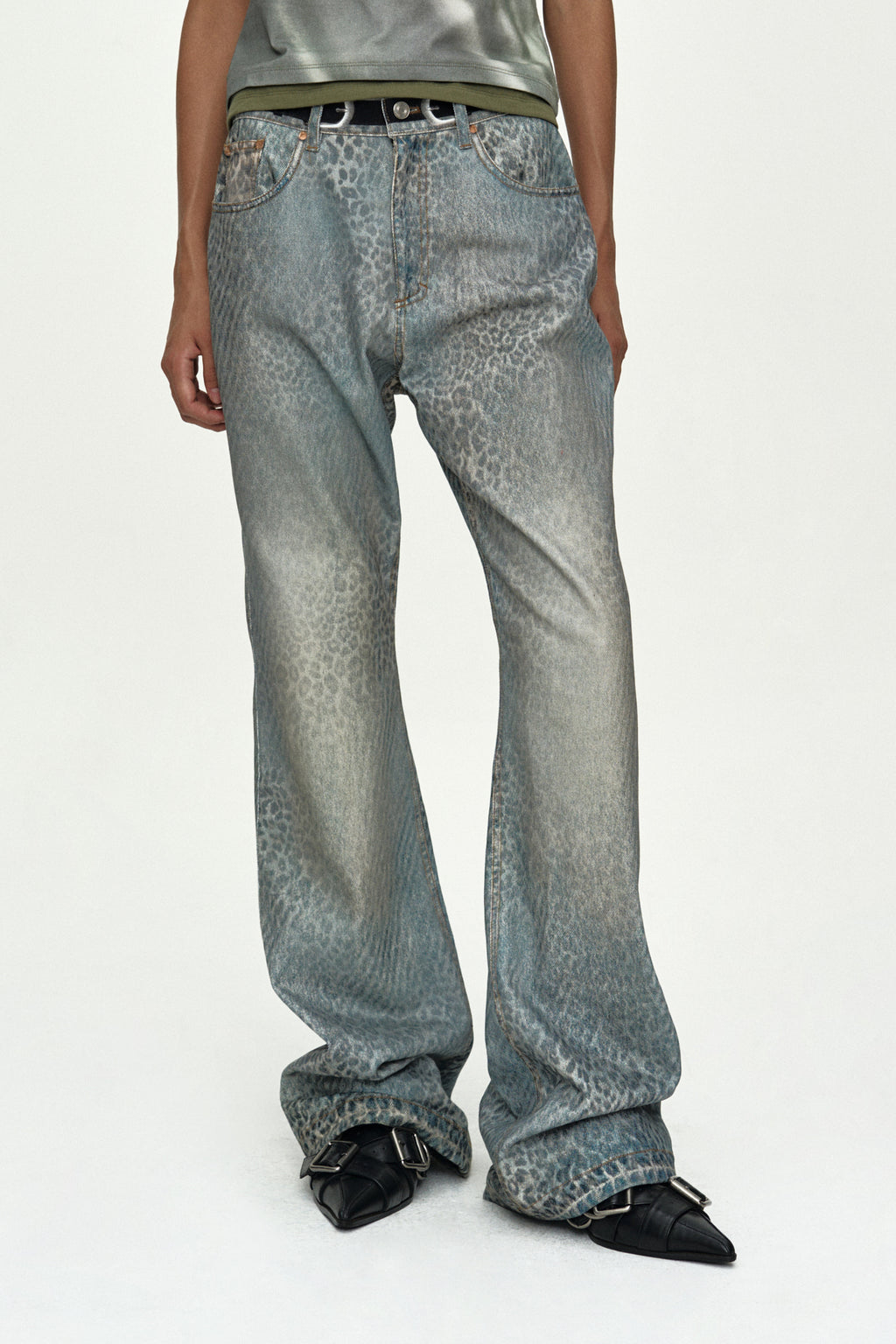 Andersson Bell Leopard Fade Denim Printed Bootscut Jeans