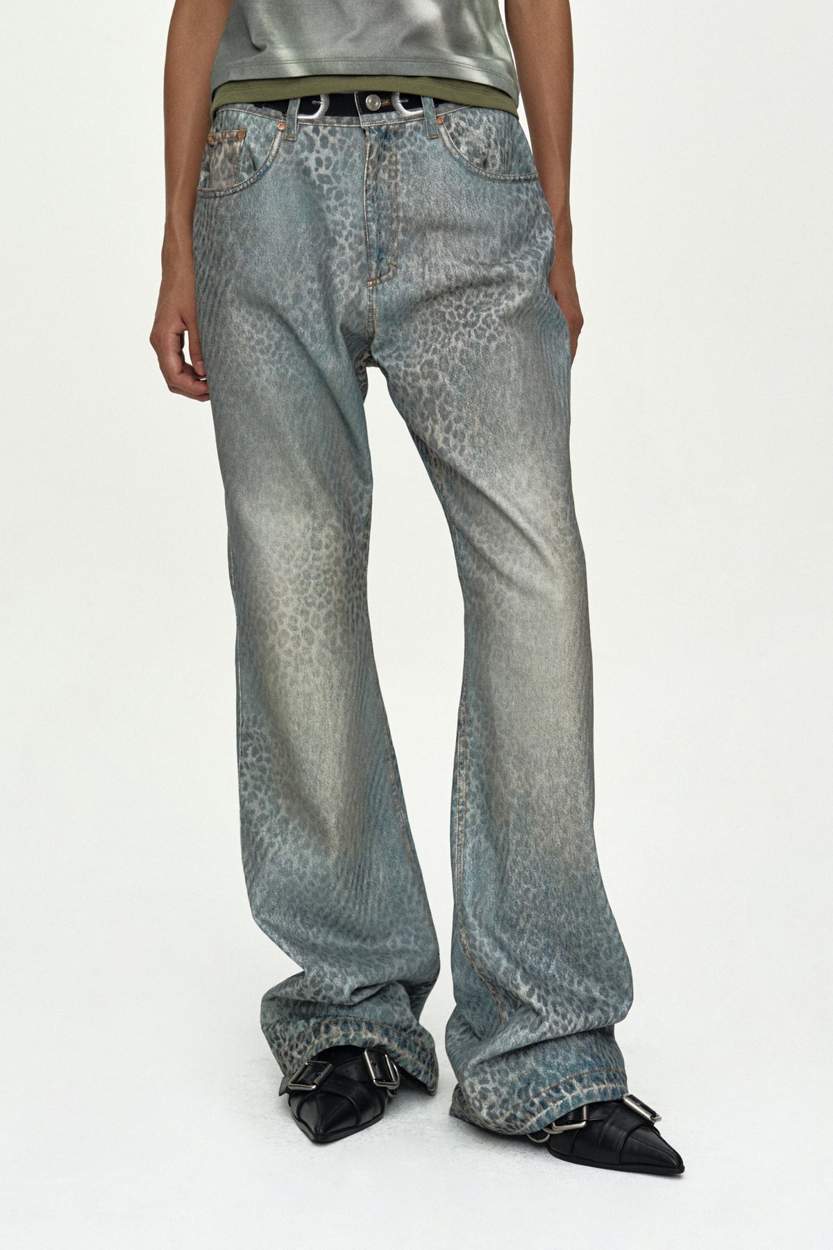 Andersson Bell Leopard Fade Denim Printed Bootscut Jeans