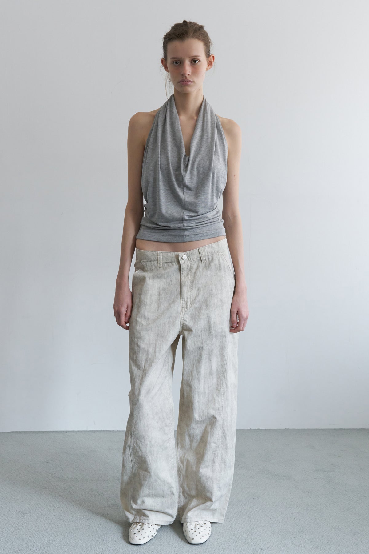 Overdueflair Vintage Curved Two Tone Denim Pants Water Cream