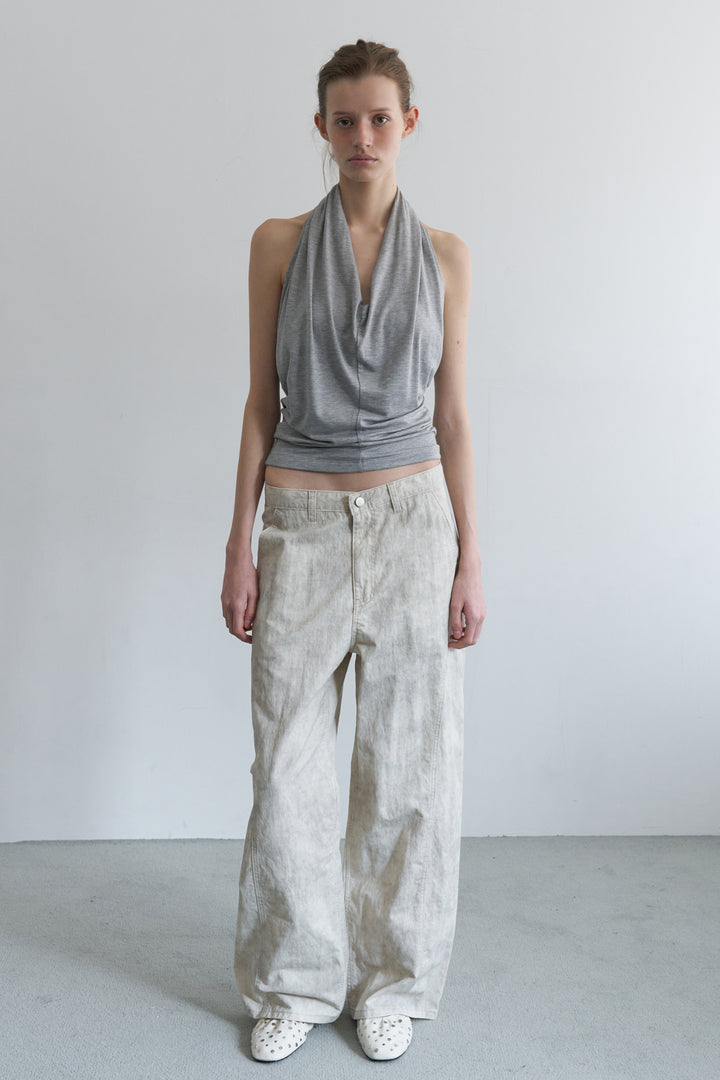 Overdueflair Vintage Curved Two Tone Denim Pants Water Cream