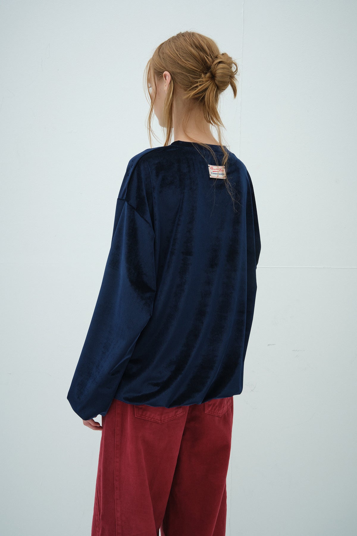 Overdueflair Glow Loose Fit Velvet T-Shirt Navy