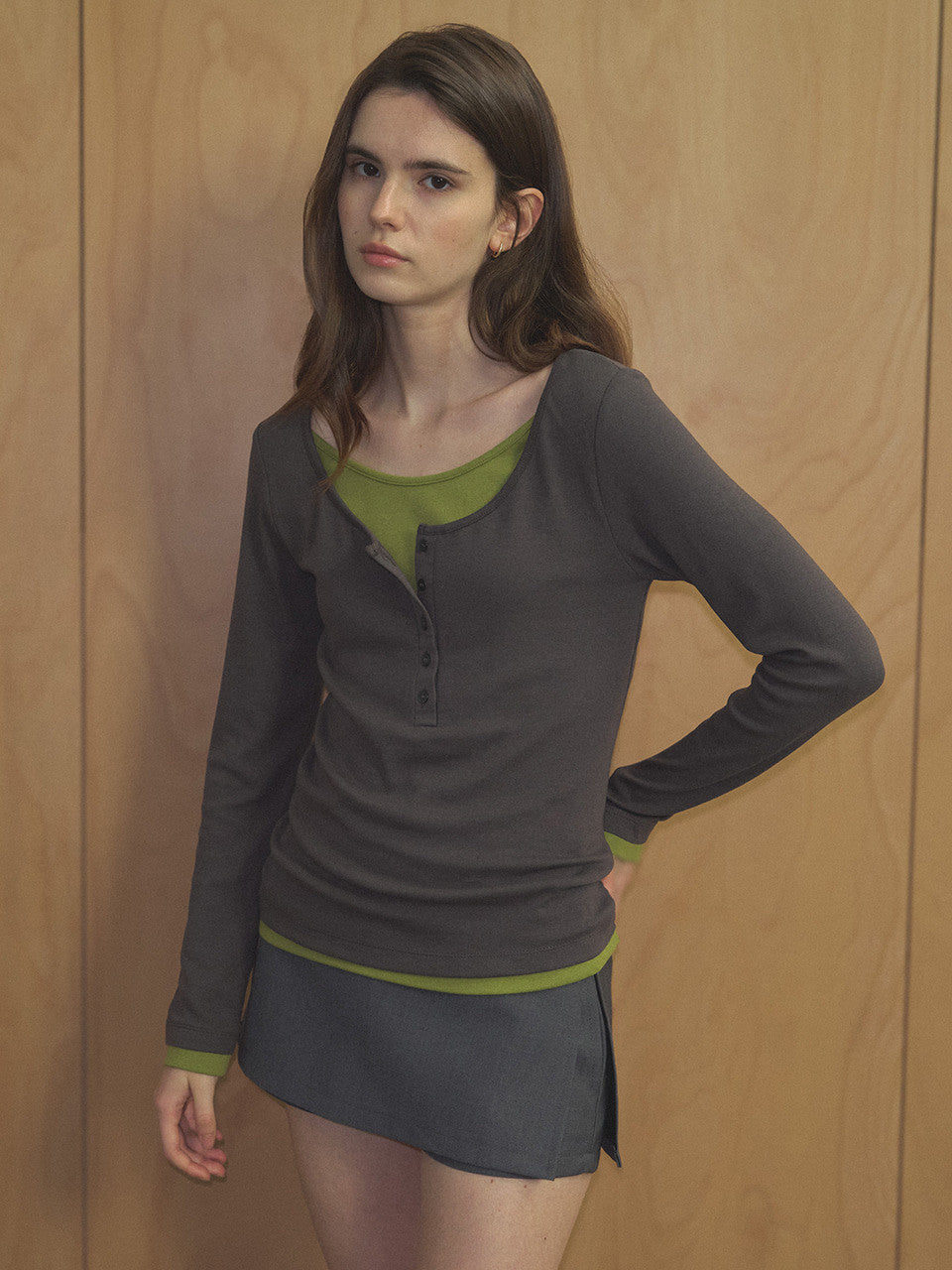 Tillidie Henry Layered Modal Tee Charcoal