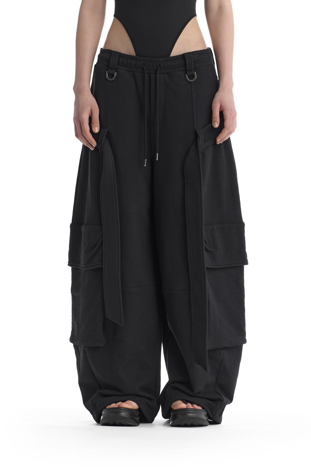 Treemingbird Utility Belted Cargo Sweat Pants Black