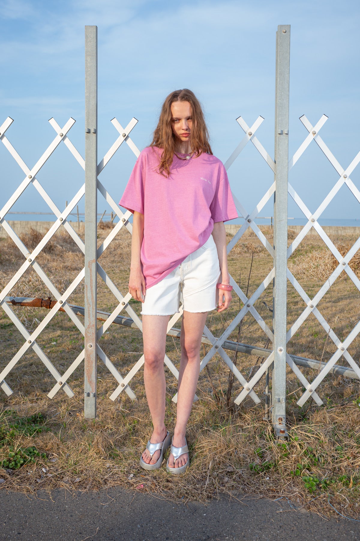 [matinkim] VINTAGE WASHED LOGO TOP FOR WOMEN IN PINK