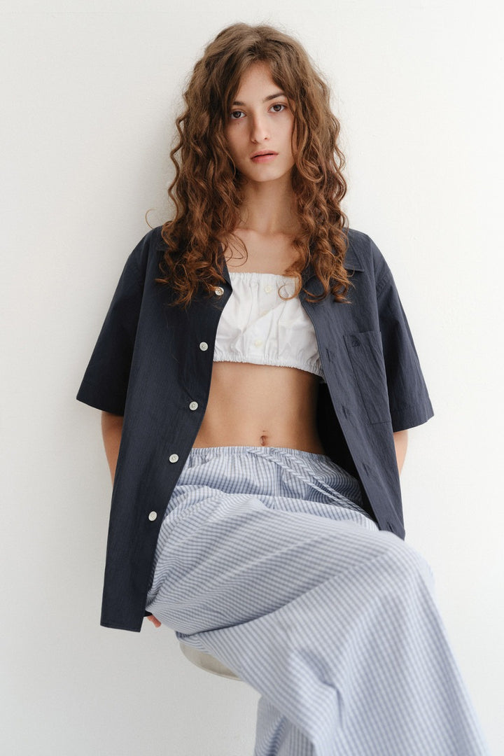 Dunst Unisex Open Collared Shirt Navy
