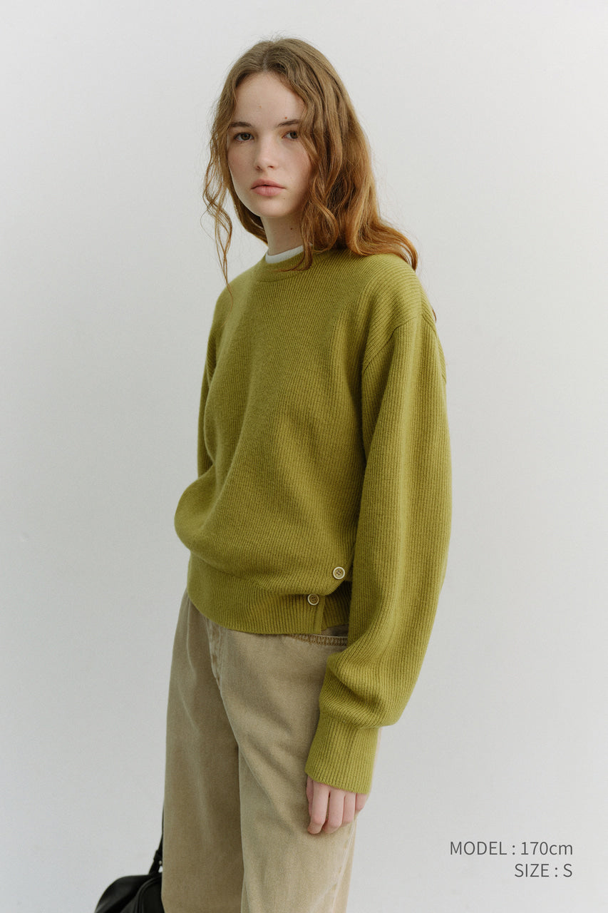 Dunst Unisex Buttoned Crewneck Sweater Olive