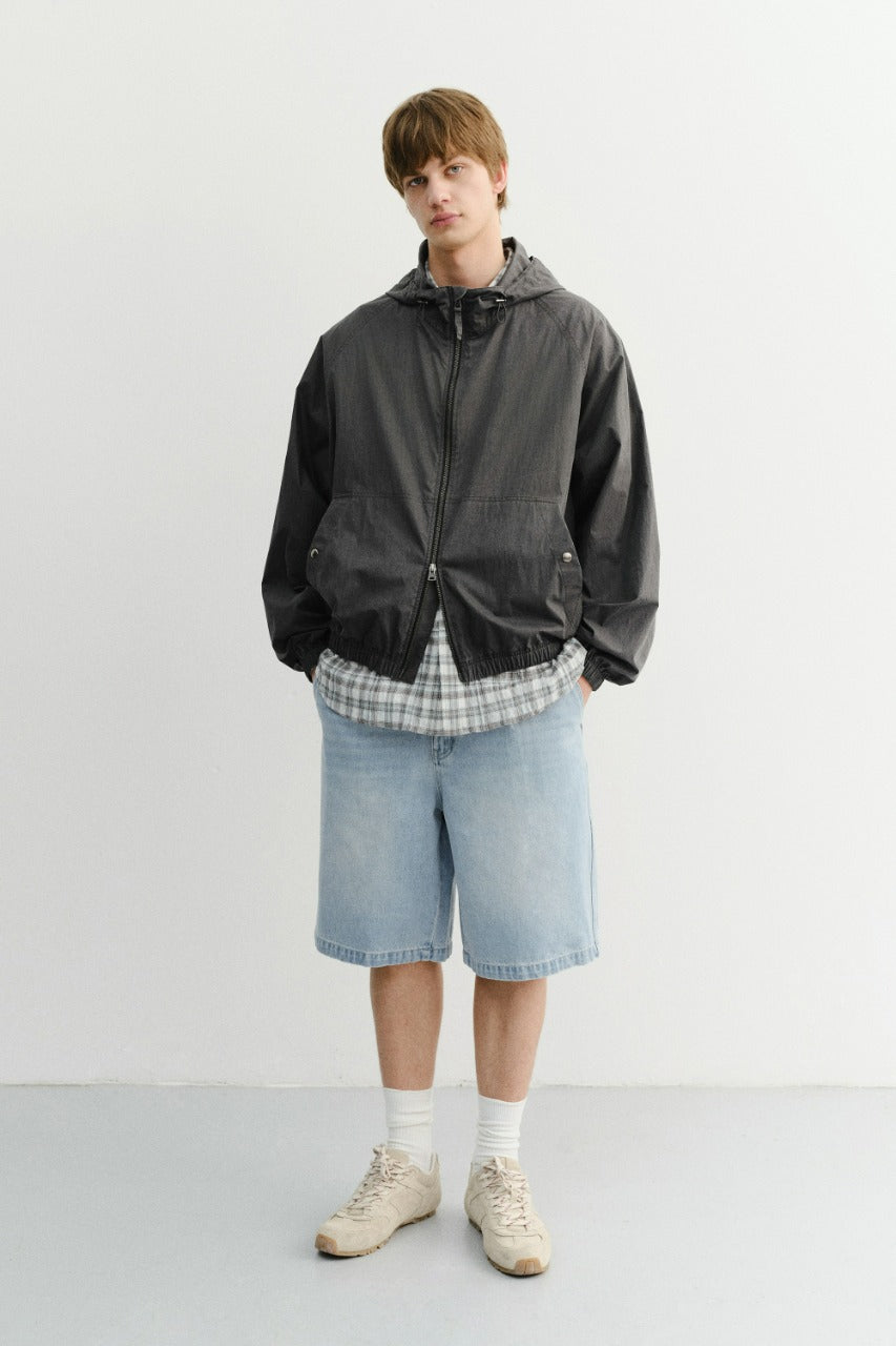 Dunst Pleated Bermuda Denim Shorts Light Blue