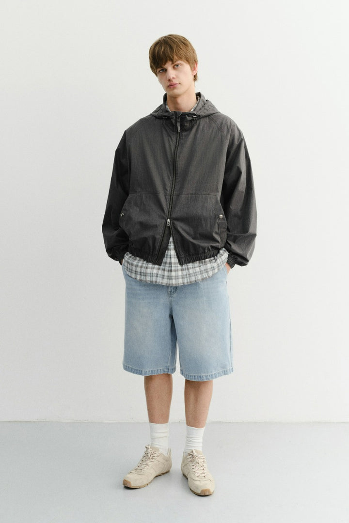 Dunst Pleated Bermuda Denim Shorts Light Blue