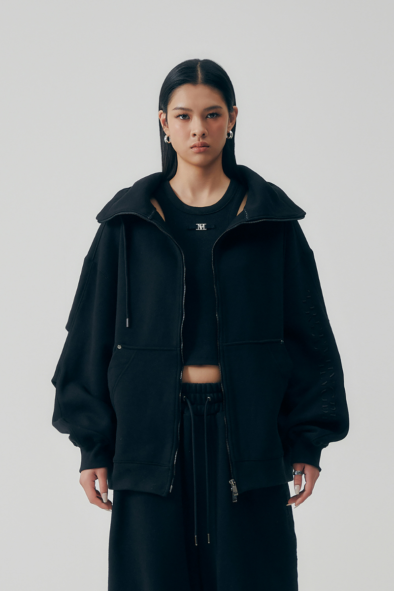 Treemingbird Double-Tucked Set-up Hoodie Zip-up Black