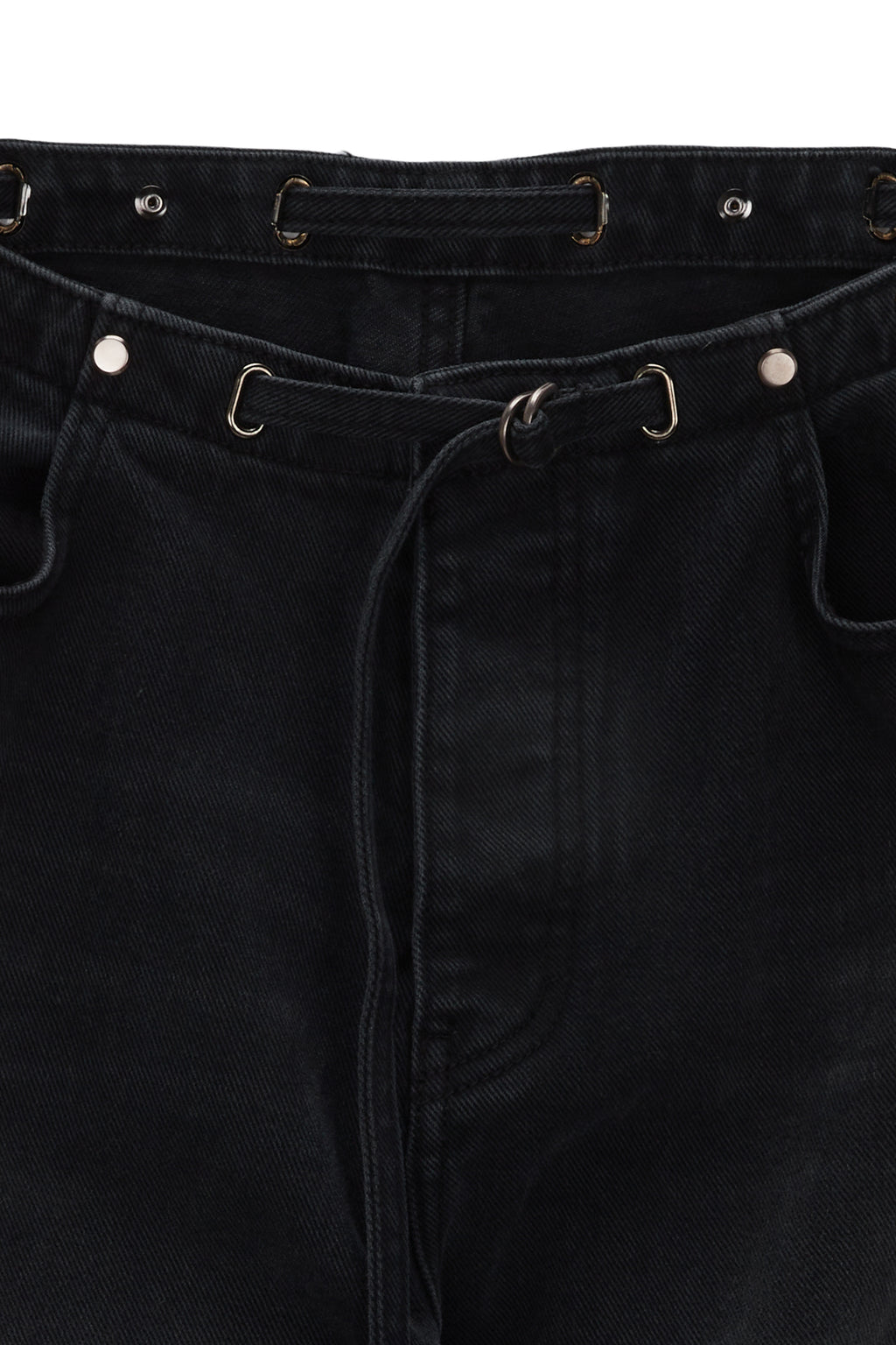 [matinkim] WAIST STRING BELTED DENIM PANTS IN BLACK