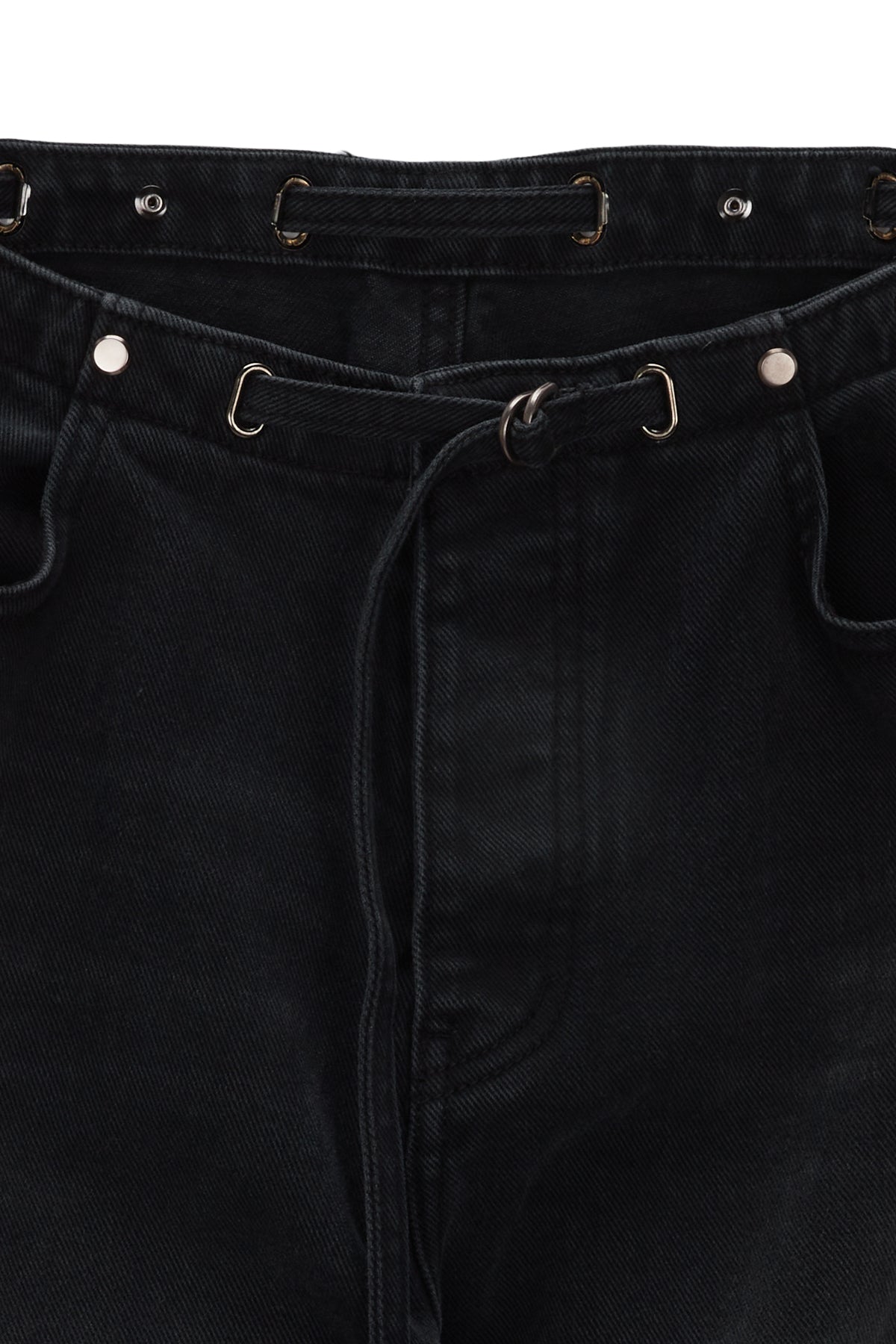 [matinkim] WAIST STRING BELTED DENIM PANTS IN BLACK