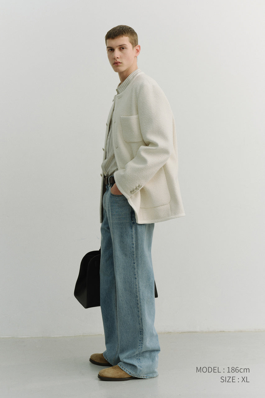 Dunst Unisex Collarless Tweed Jacket Cream