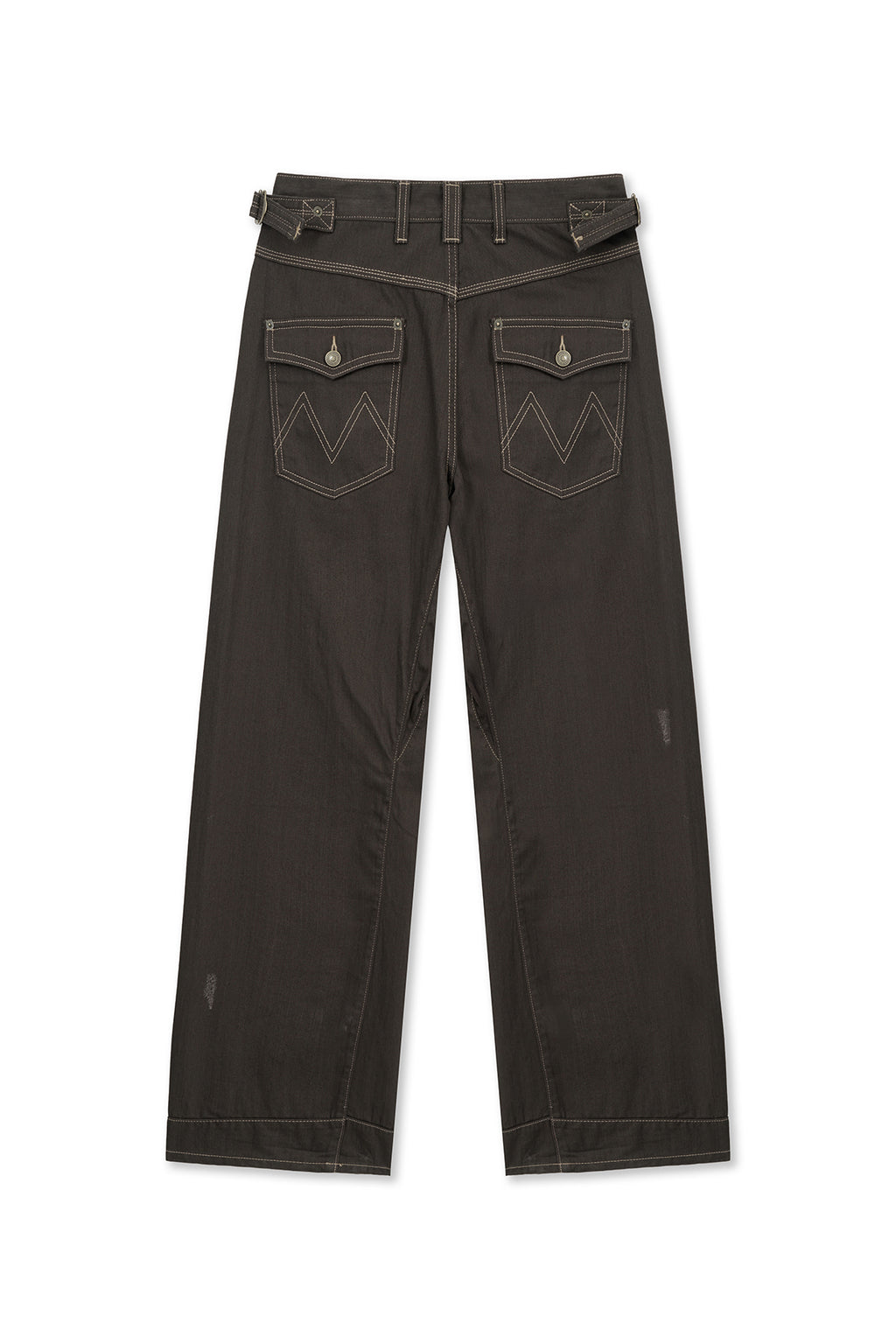 Matinkim Waist Buckle Stitch Point Twill Denim Pants IN Brown