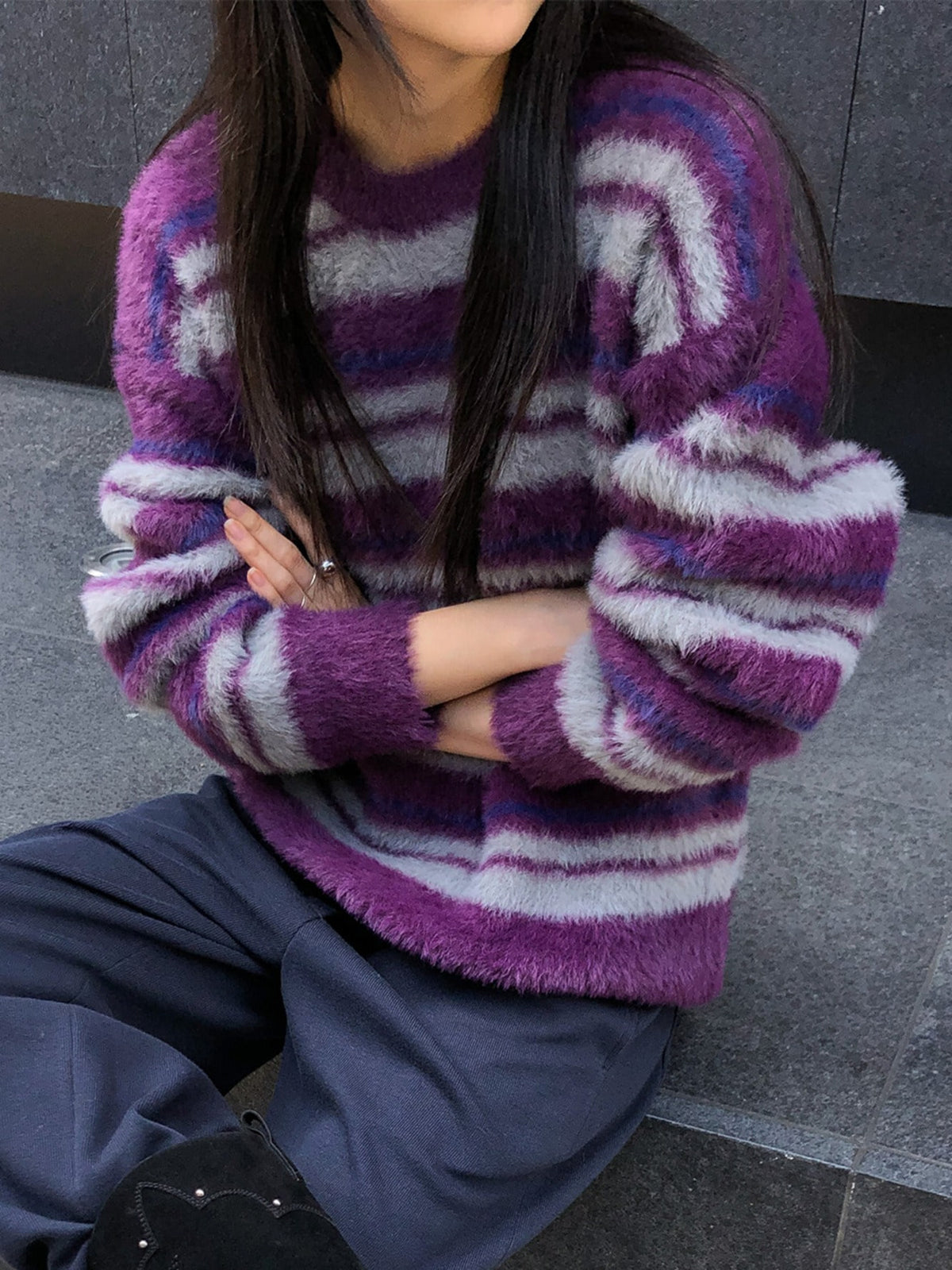 Raive Striped Hairy Knit