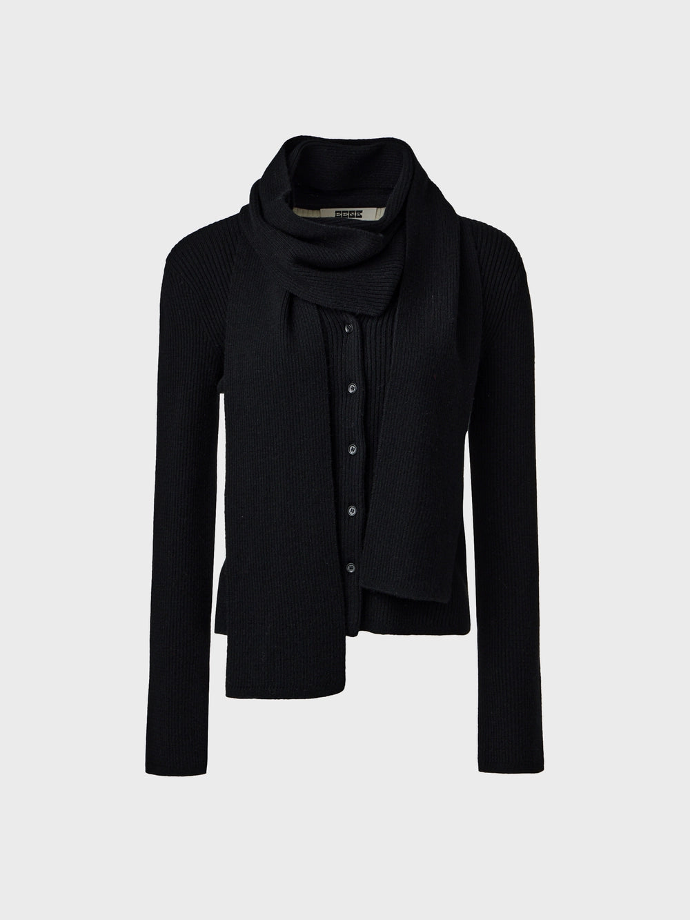 EENK Scarf Layered Knitwear Cardigan - Black