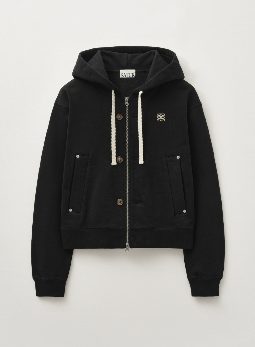 [satur] (W) Teo Cotton All Day Hood Zip-Up - Palette Black
