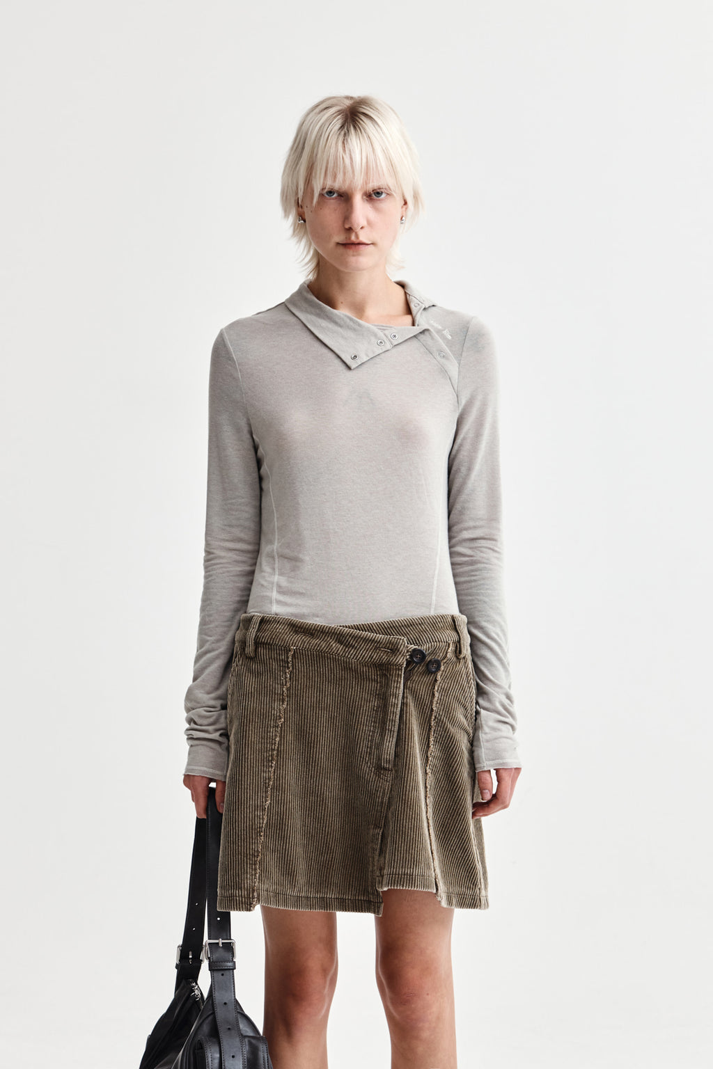 Matinkim Button Slit Half Neck Top IN Beige