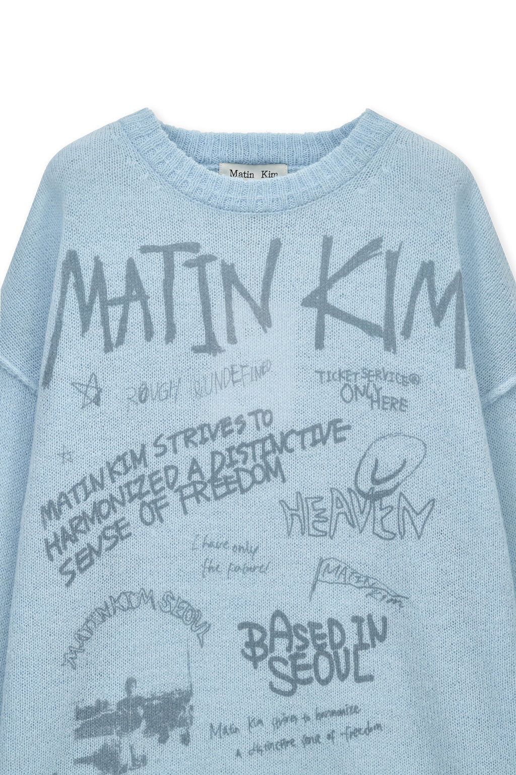 [matinkim] GRAFFITI ARTWORK KNIT PULLOVER IN LIGHT BLUE