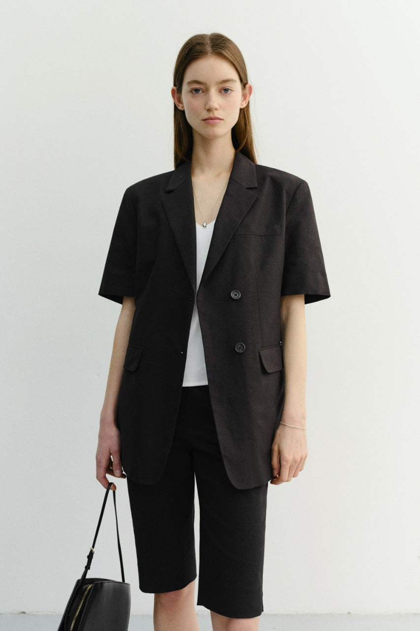 Dunst Half Sleeve Belted Linen Jacket Black