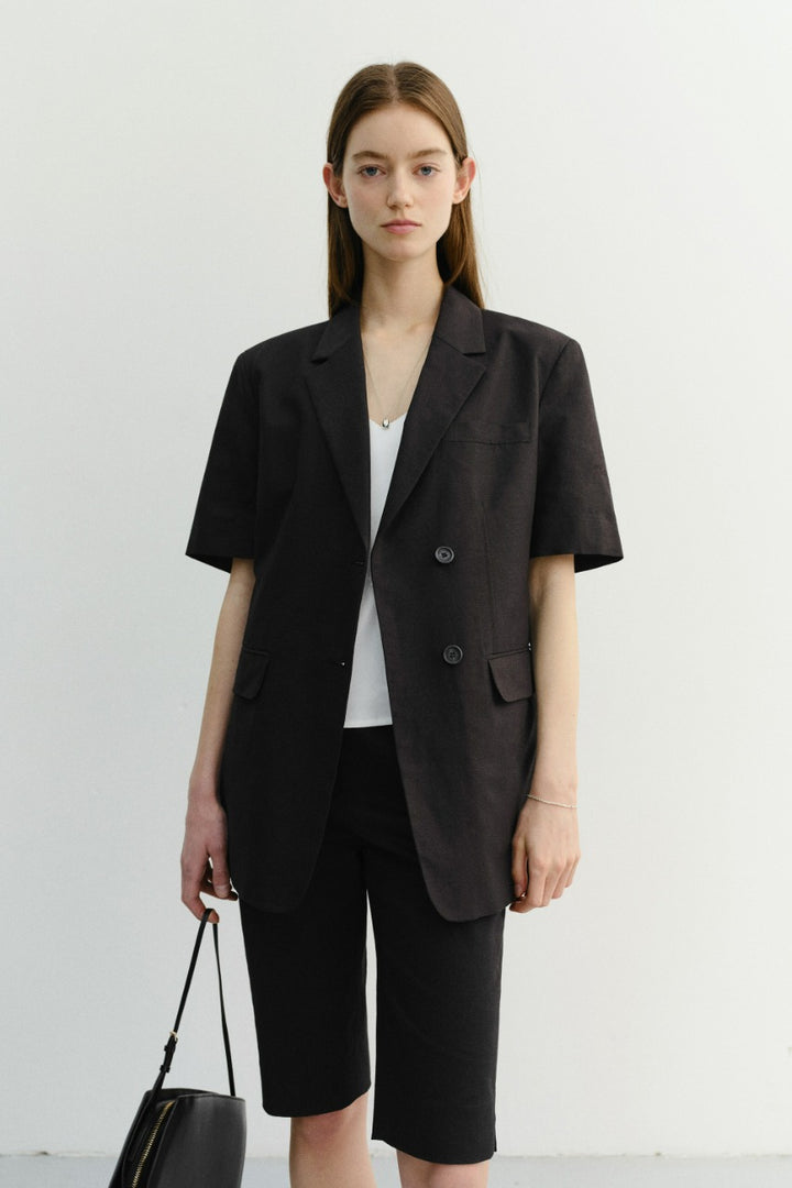 Dunst Half Sleeve Belted Linen Jacket Black