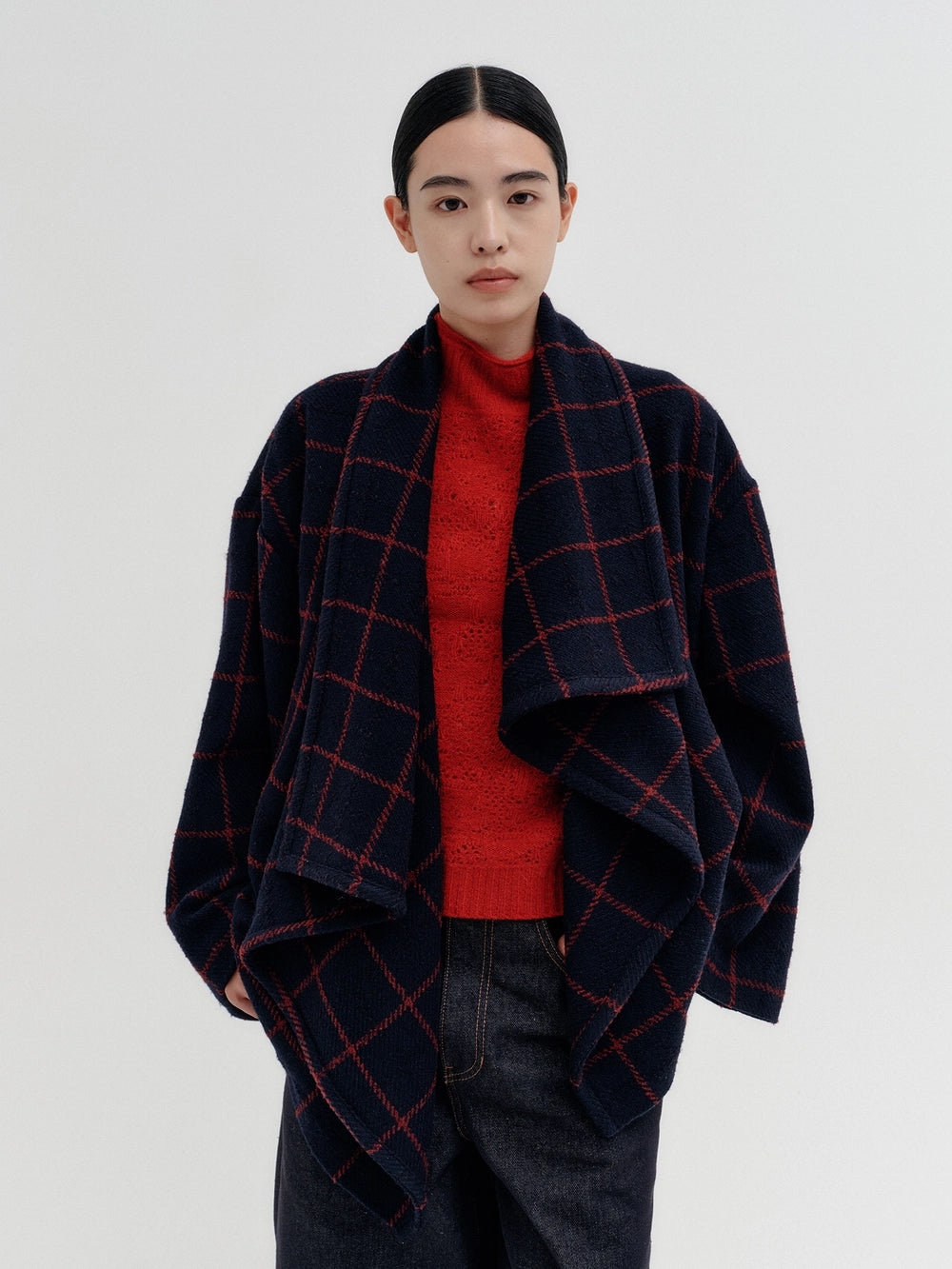 EENK Drape Shawl Collar Jacket - Navy
