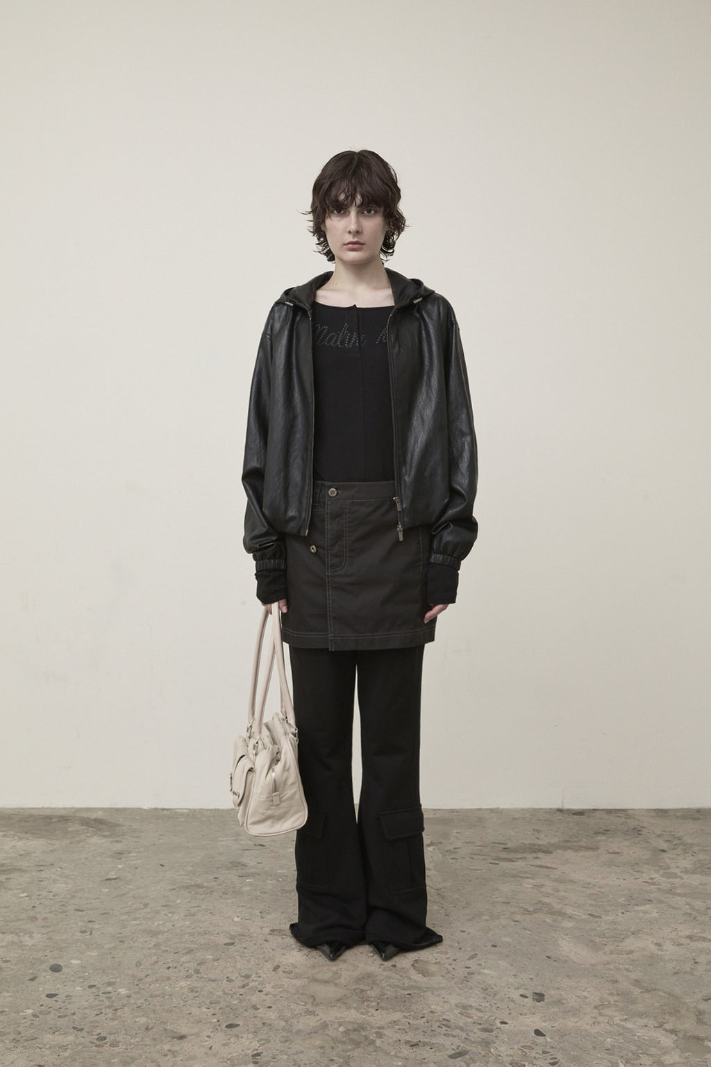 Matinkim Faux Leather Hoody Crop Jumper IN Black