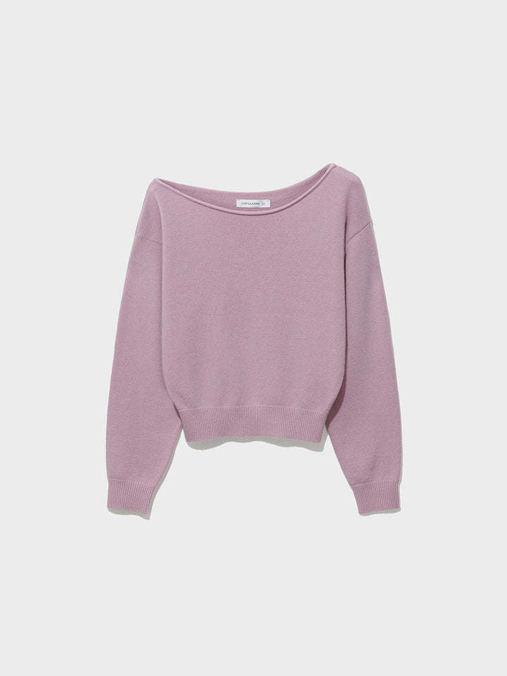 Low Classic Rolled Edge Off-Shoulder Sweater Pink