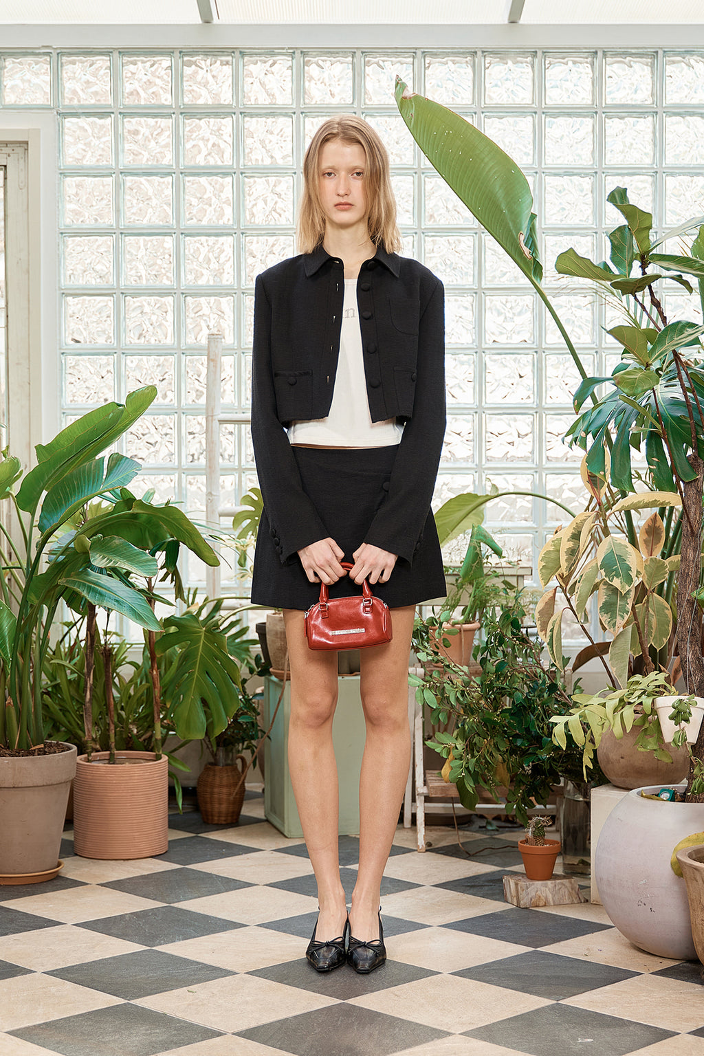 [matinkim] STRIPE HERRINGBONE WRAP MINI SKIRT IN BLACK