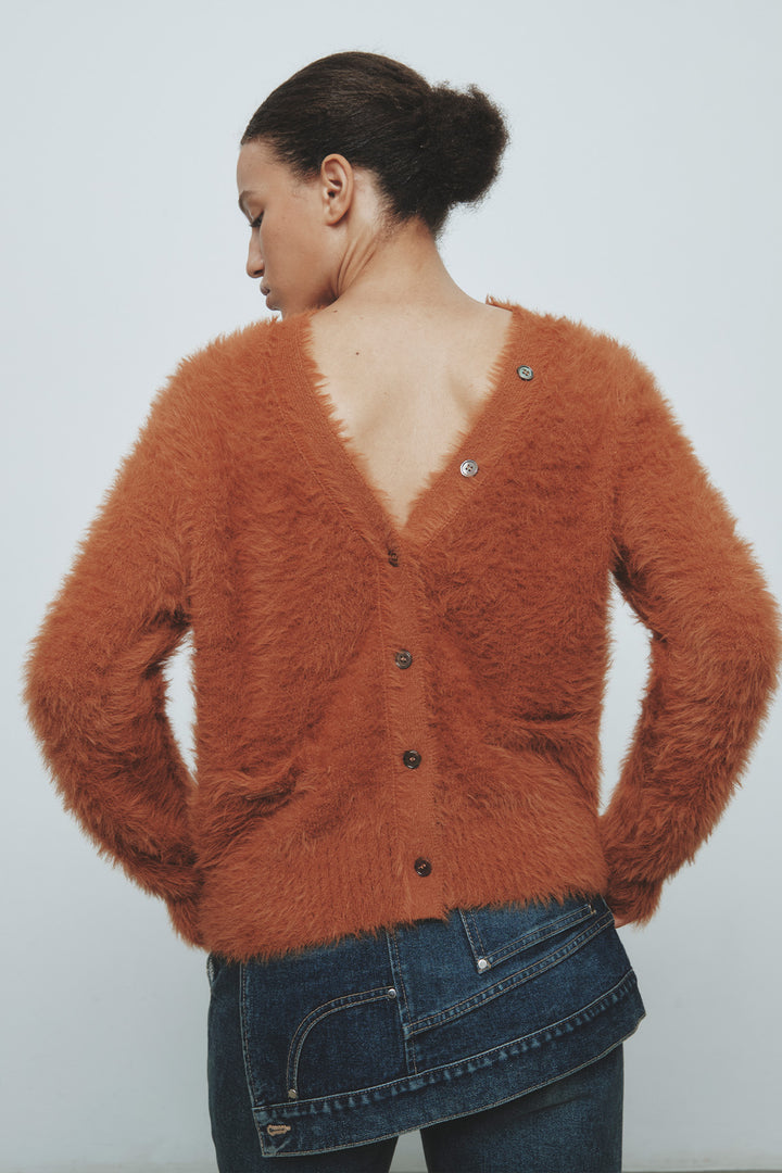 Matinkim Two Way Hairy Cardigan IN Camel