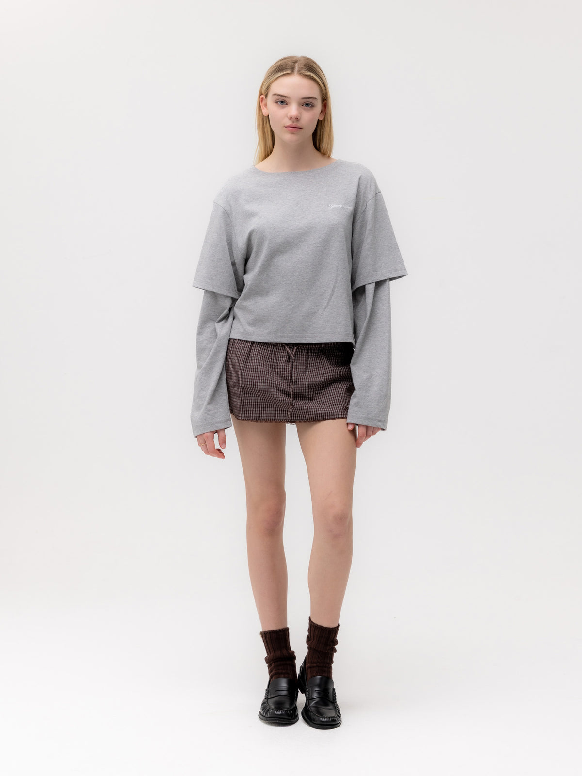 GLOWNY G Classic Lace-Up Mini Skirt (Brown)