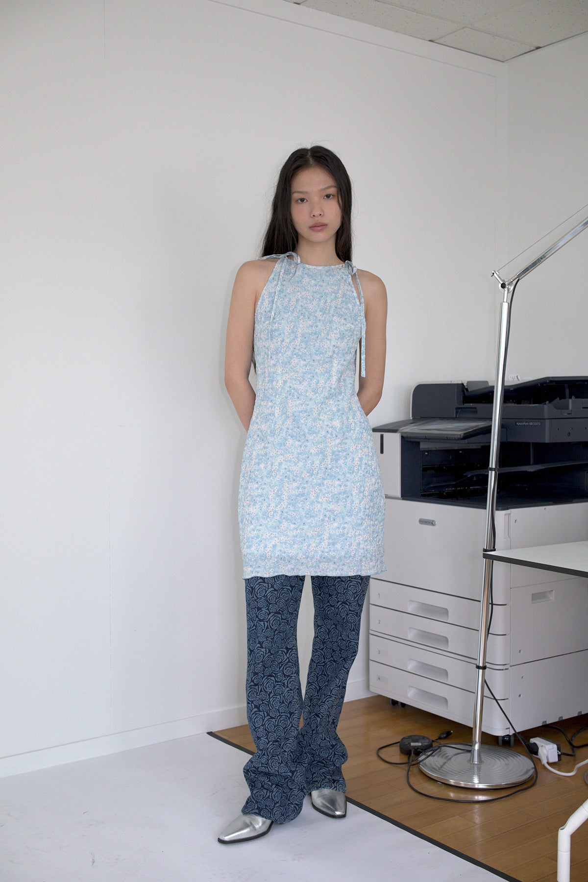 Overdueflair Floral Halter Dress Blue