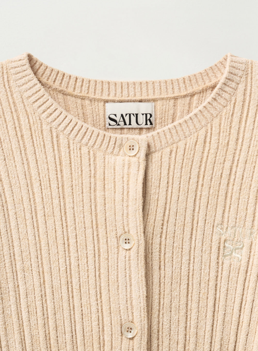 [satur] (W) Fleece Crew Neck Cardigan - Cream