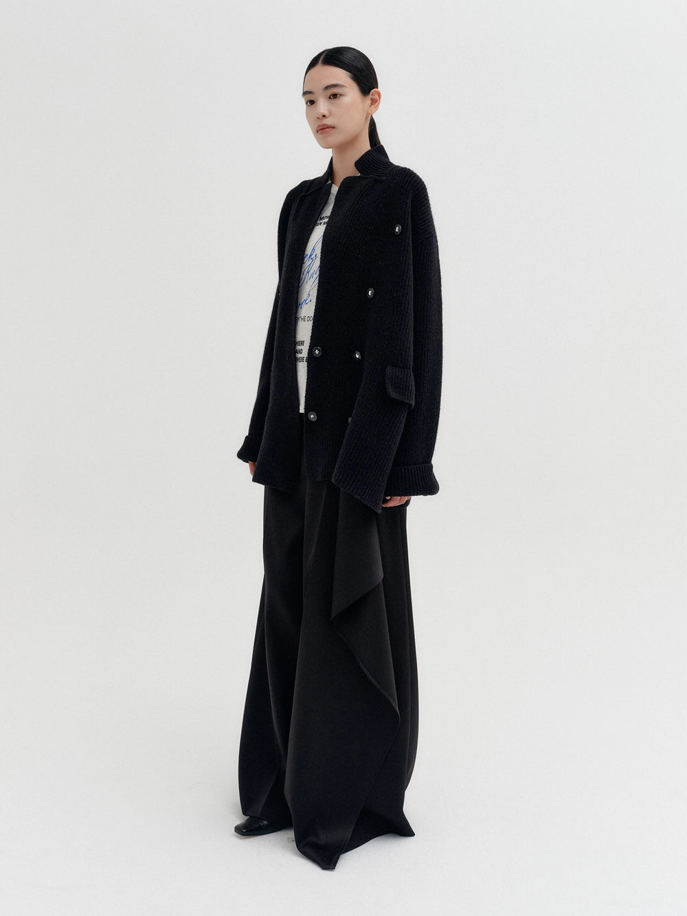 EENK Classic Double-Breasted Knitwear Cardigan - Black